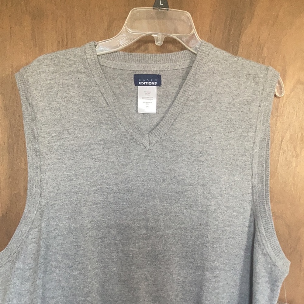 Basic editions heathered gray pullover lightweight sweater vest - Picture 5 of 16